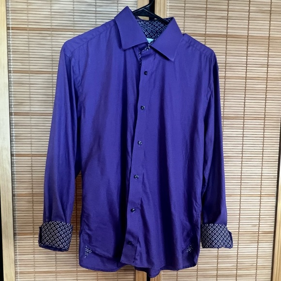 Ted Baker Endurance Men’s Button Down Purple Geometric Pattern, 15.5, flip cuff - Picture 2 of 7